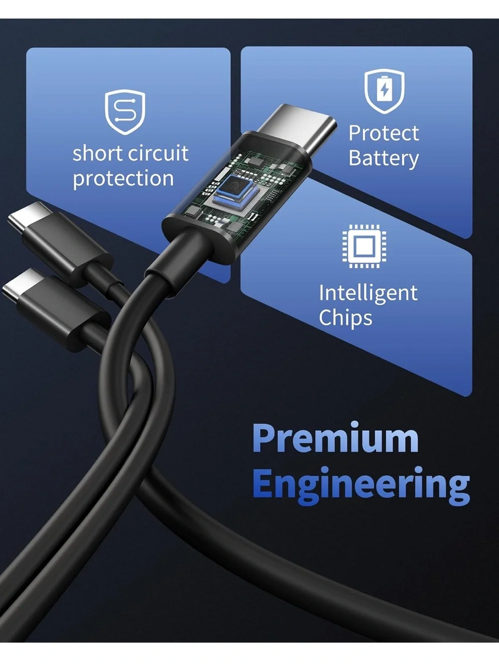 BRAND NEW USB C to USB C Cable, 2-Pack 10FT 60W Fast Charging Cable BLACK